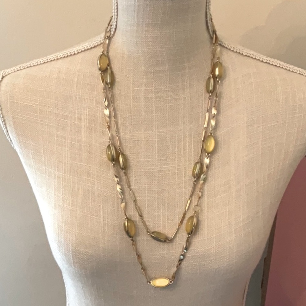 πΈ3/$25 Coldwater Creek Double Strand Layered Citrine Cabochon Gold Necklace - Picture 5 of 13